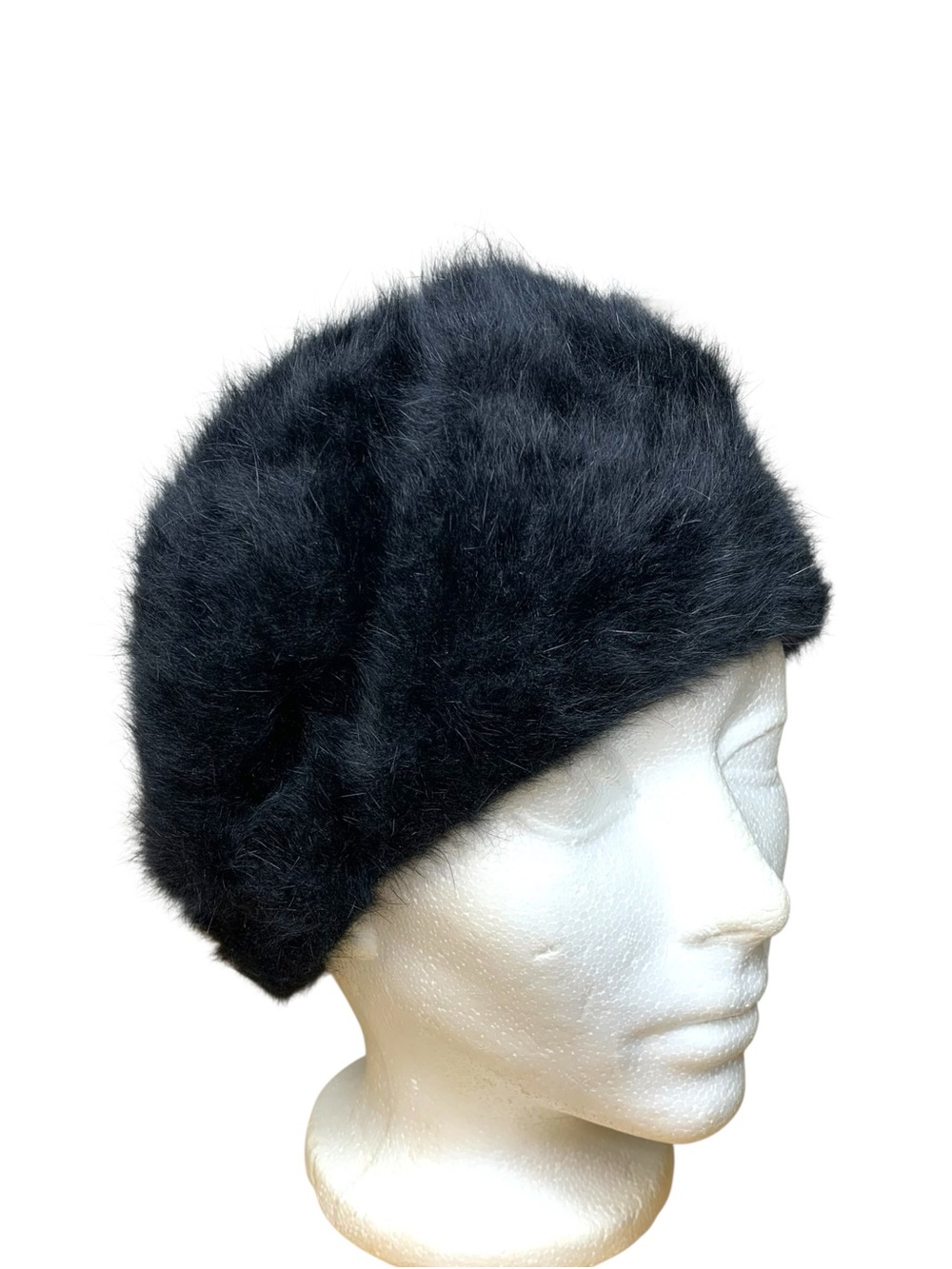 Vintage 60's Black Fur Hat Angora Blend One Size Classic Made in England